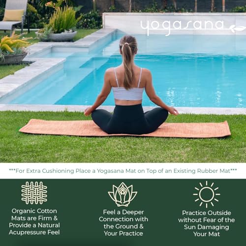 Yogasana Organic Cotton Yoga Mat - Non Slip Hand-Woven Foldable Yoga Rug Provides Excellent Comfort, Traction & Support - Travel Extra Thick Yoga Mats for Indoor & Outdoor Use - 24 x 72 Inches, Air