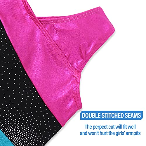 DAXIANG Gymnastics Leotards for Girls Sparkle Kids Unitard Biketards with Shorts Pink Purple 3-4Y