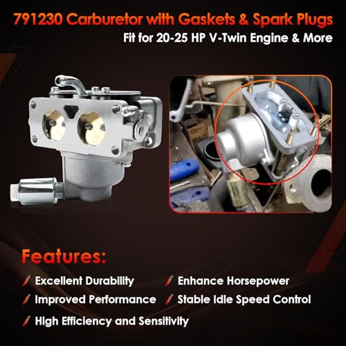 791230 Carburetor, Compatible with 20HP 21HP 23HP 24HP 25HP 4 Cycle V-Twin Engines 405777 406777 407777, John Deere MIA10632 LA150 LA130 L120 with Filters, Replaces#: 799230, 699709, 499804