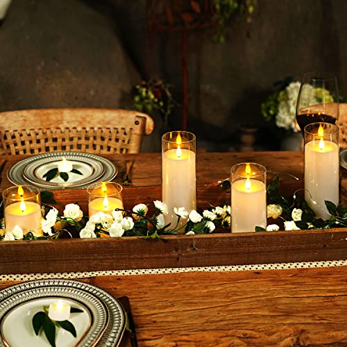 Homemory Amber Flickering Flameless Candles, Battery Operated Acrylic LED Pillar Candles with Remote Control and Timer, Set of 5