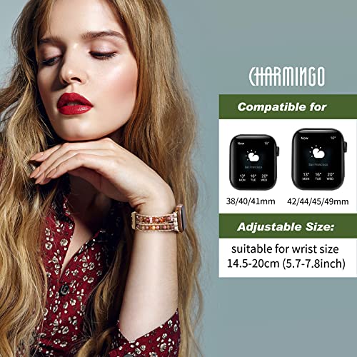 CHARMINGO Boho Apple Watch Band, Multilayer Beaded Leather Strap, 38mm-45mm, 14.5-20cm