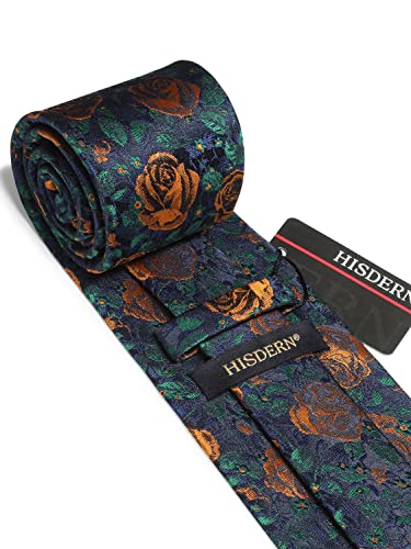 HISDERN Mens Green Floral Ties Woven Classic Necktie Set Formal Tie Pocket Suqare for Wedding Business with Handkerchief