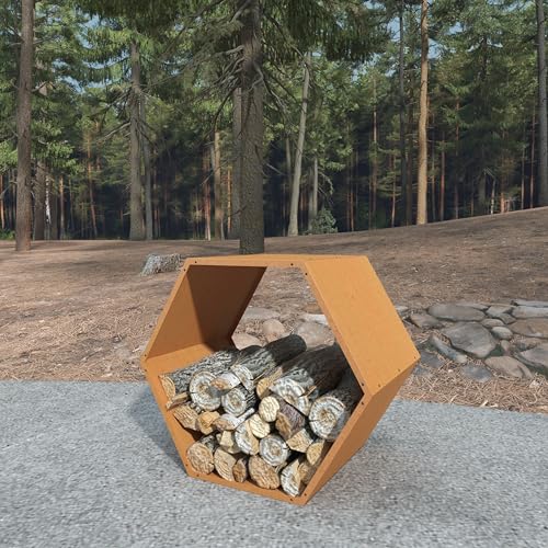 GJWCVL Firewood Rack Heavy Duty Wood Holders Fireplace Wood Rack Hexagon Firewood Log Rack Outdoor Indoor Log Holder Corten Steel Firewood Pile Storage Racks Lumber Rack Stacking