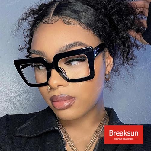 Breaksun Oversized Blue Light Glasses for Women Fashion Thick Square Computer Eyewear Non-Prescription Black Glasses (White)