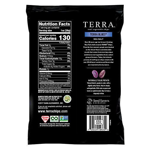 Terra Vegetable Chips, Blues Chips with Sea Salt, 1 Oz (Pack of 24)
