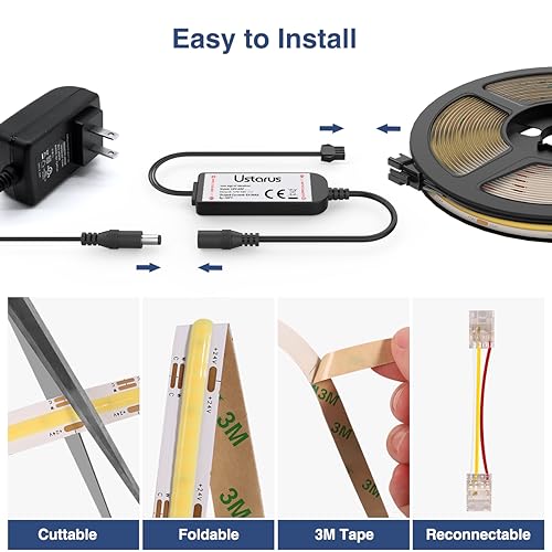Ustarus White LED Strip Lights Dimmable 26ft 24V 3000K-6500K LED Tape Rope Light with Remote Flexible 2835 LED Ribbon for Kitchen Under Cabinet Bedroom Mirror Indoor Home Daylight Warm White