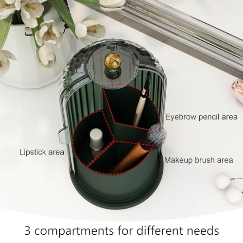 Emljkvp Makeup Brush Holder with Dustproof Cover 360 Rotating Makeup Brush Organizer for Vanity Bathroom, All Green
