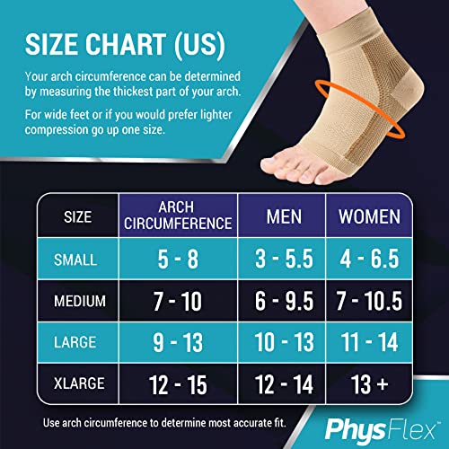 PhysFlex Compression Socks for Plantar Fasciitis, Achilles Tendonitis Relief - (1 Pair) Ankle Compression Sleeve for Heel Spurs, Foot Swelling & Fatigue - Arch Support Brace for Everyday Use
