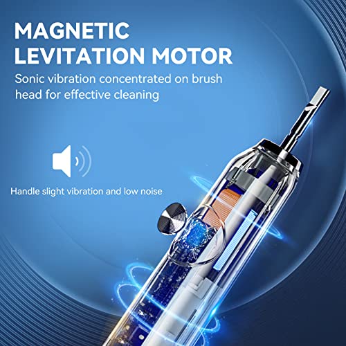 JTF Sonic Electric Toothbrush for Adults - Teeth Whitening Toothbrush with 6 Brush Heads and a Travel Case, Fast Charging for 60 Days Use Waterproof Toothbrushes, Black