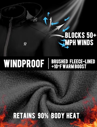Little Donkey Andy Women’s Softshell Jacket, Ski Snowboarding Jacket with Removable Hood, Fleece Lined Black XS