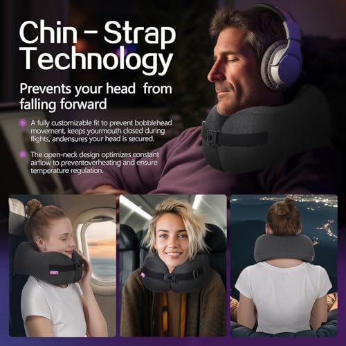 CSJT Travel Pillow Vac Compressed Memory Foam Neck Pillow Airplane,Comfortable,Neck Support,Machine Washable,Airplanes Travel Essentials Accessories for Office,Flight,Cars Breaks Sleeping(Black)…