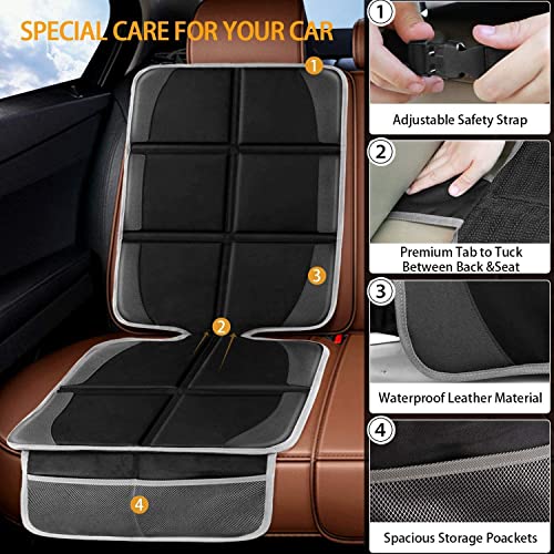 Lyork Car Seat Protectors for Child Car Seat, Thick Waterproof Carseat Protector Car Seat Cover with Organizer Pockets, Non-Slip Seat Protector Under Baby Car Seat for Back Leather Seats (2 Pack)