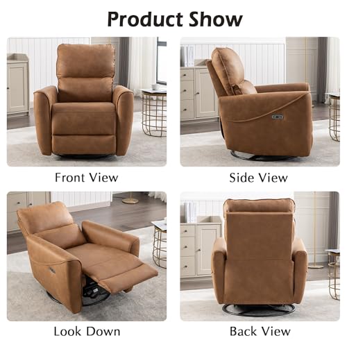 INZOY Electric Swivel Rocker Recliner, Power Recliner Swivel Glider with Lumbar Support, Leathaire Nursery Rocking Recliner Chair Reclining Sofa for Living Room Bedroom, Beige