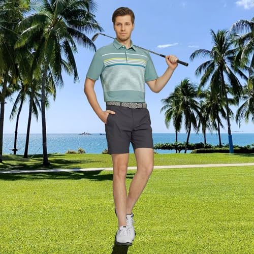 Rouen Golf Shirts for Men Dry Fit Short Sleeve Fashion Designed Print Stripe Casual Sport Collared Mens Polo Shirts