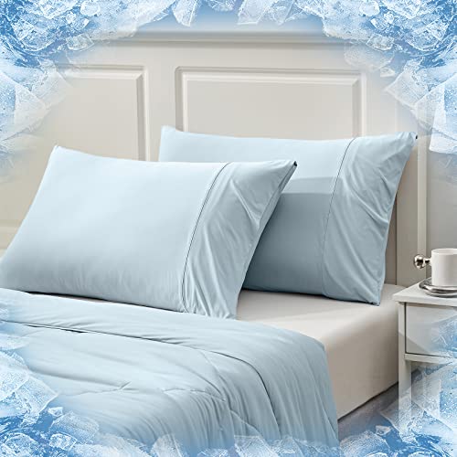 Cozy Bliss Cooling Pillowcases for Hot Sleepers, Q-Max>0.4 Standard Pillow Cases Envelope Closure for Night Sweats, Double Sided Cooling, Summer Breathable Soft for Hair Skin, Blue Pillow Covers