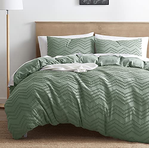 Boho Duvet Cover Queen - Boho Bedding Sets & Collections, Textured Queen Duvet Cover Set, 3 Piece Tufted White Duvet Cover with Zipper Closure, 1 Queen Size Duvet Cover 90x90 Inches and 2 Pillow Shams
