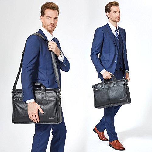 BOSTANTEN Leather Briefcase Handbag Messenger Business Bags for Men Black