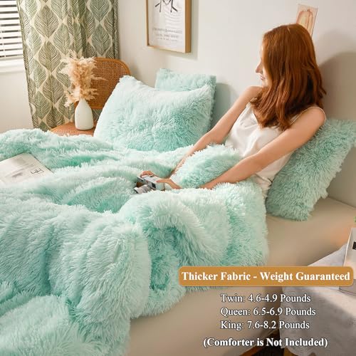 XeGe Plush Shaggy Duvet Cover Set, Luxury Ultra Soft Velvet Fluffy Bedding Sets 3 Pieces(1 Furry Faux Fur Comforter Cover + 2 Fuzzy Faux Fur Pillow Cases), Zipper Closure(Queen, Light Gray Ombre)