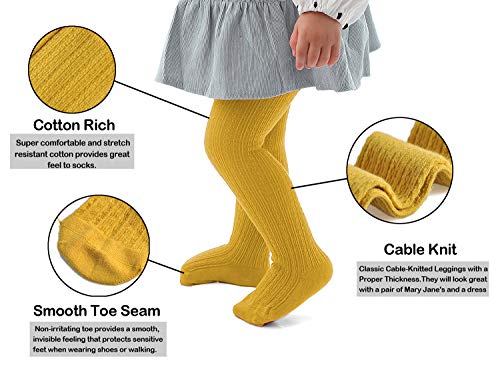 EPEIUS Baby Tights Newborn Girls Cable Knit/Ribbed Tights Soft Cotton Stockings Seamless Footed Leggings Pantyhose 0-6 Months (Pack of 3)