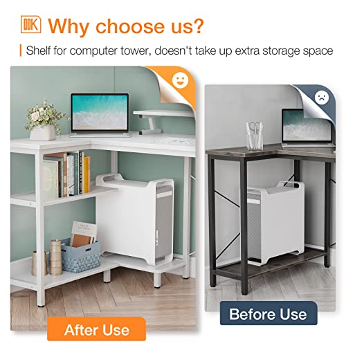 ODK Small L Shaped Desk, 48 inch Corner Desk with Reversible Storage Shelves, Computer Desk with Monitor Shelf and PC Stand for Home Office, Gaming Desk with Headphone Hooks, Black