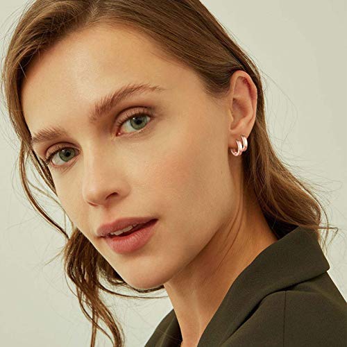 ChicSilver Women Spike Earrings Rose Gold Gold Plated Small Hoop Hypoallergenic Huggie Earrings Sterling Silver Plated Round Sleeper Earrings