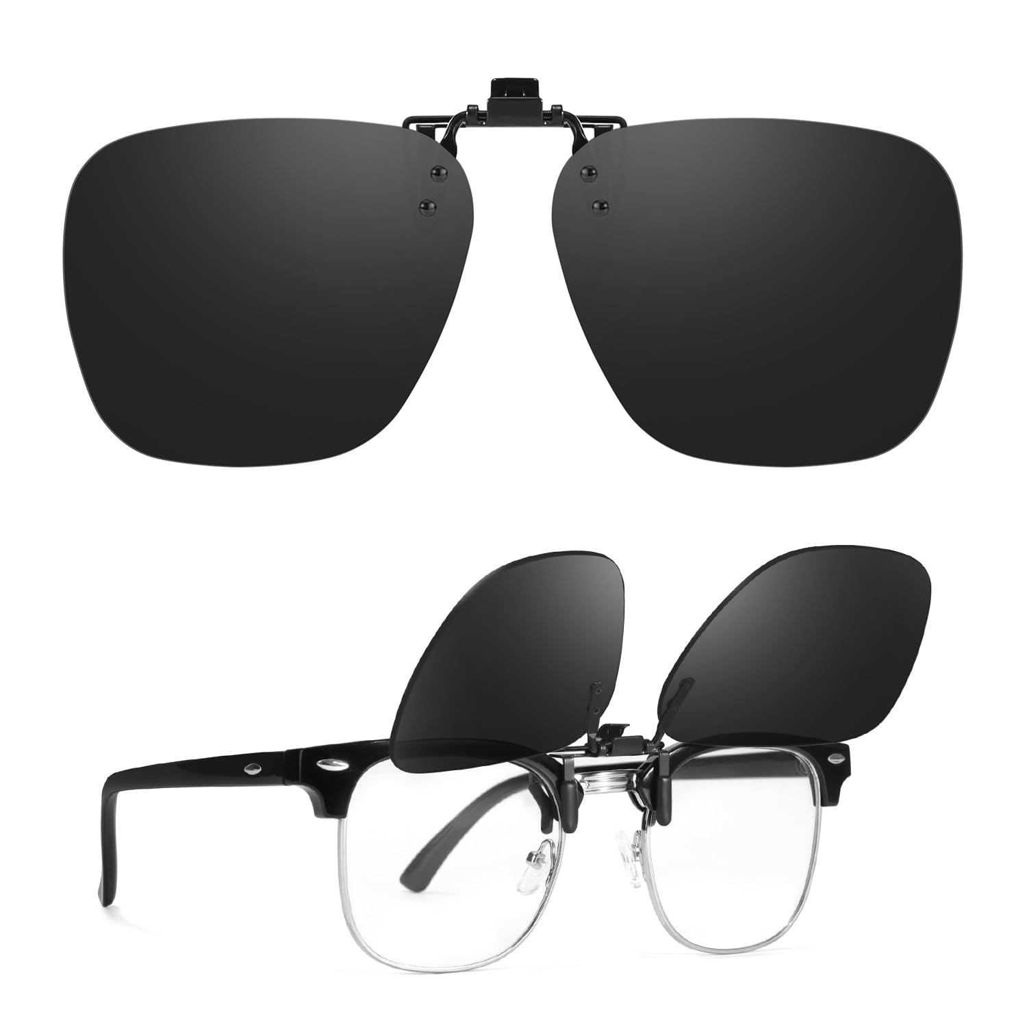 TJUTR Polarized Clip On Sunglasses Over Prescription Glasses, UV400 Protection, Anti-Glare, Metal Flip-Up Clip for Men Women