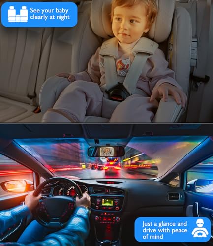 LJGVDXT Baby Car Mirror with Light Baby Mirror for Car Seat Rear Facing Hook Clip Design,360° Adjustable Car Seat Mirror for Baby Rear Facing Crystal Clear View, Shatterproof with Remote