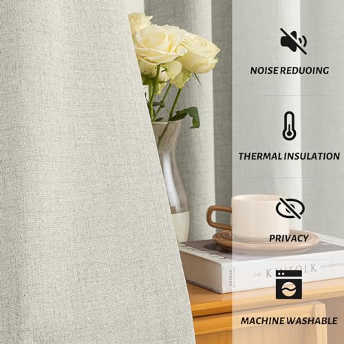 Yakamok Burnt Orange Linen Curtains 100% Blackout 63 Inches Long,Room Darkening Textured Curtains for Living Room Thermal Grommet Bedroom Curtains 2 Panels with White Liner
