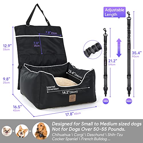 Pmpete Dog Car Seat, Suitable for Front and Back Seats, Waterproof Travel Car Bed for Small &Medium Pets, Premium Pet Booster Seat with Pockets and Dog Seat Belt, Black