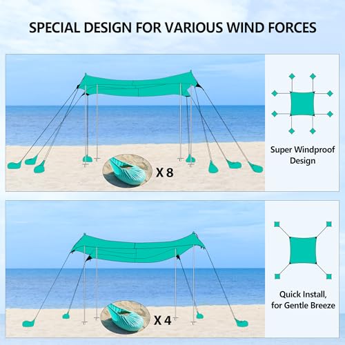 Beach Tent, Camping Tent UPF50+ with 8 Sandbags, Beach Essentials for 6-12 Persons, Beach Shade Canopy with Stability Poles and Big Ground Pegs, Pop Up Canopy for Camping, Picnics, 10X10FT Blue