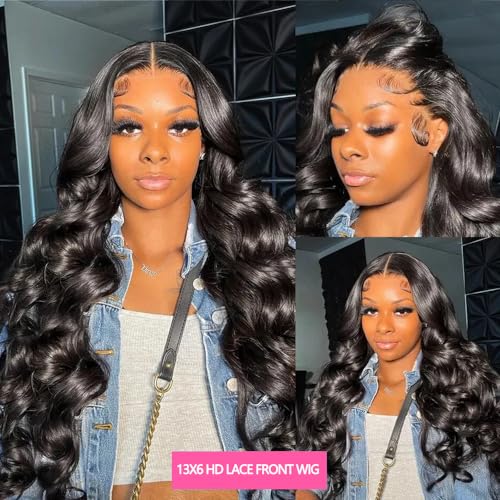PIOGH Body Wave Lace Front Wigs Human Hair 180% Density Body Wave 13x6 HD Lace Frontal Wigs Human Hair Brazilian Virgin Human Hair Wigs for Women Glueless Pre Plucked with Baby Hair 20 Inch
