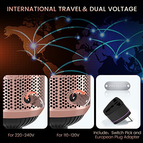 Dual Voltage Hair Dryer Brush, PRITECH Hot Air Brush 110V-120V/220V-240V Ionic 1000W Blow Dryer Brush 4 in 1 Styler, One Step Volumizer, Styling Brush for Straight and Curling Hair Salon