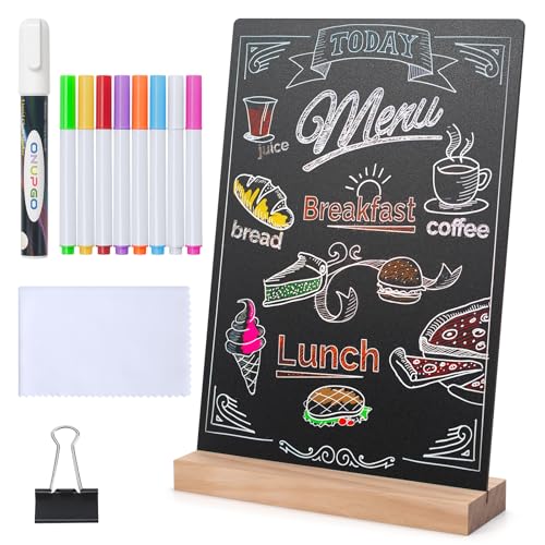 ONUPGO 8 x12 Inch Tabletop Chalkboard Sign with Base Stand, Menu Chalk Board Sign Store Food Signs, Message Boards for Party, Wedding, Tables Decoration, Bar and Restaurant