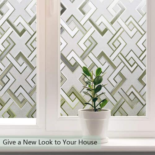 Finnez Window Film Privacy Film 3D No Glue Glass Sticker Rhombus Pattern for Glass Door Bathroom livingroom Office 35.4 x 118.1 Inches