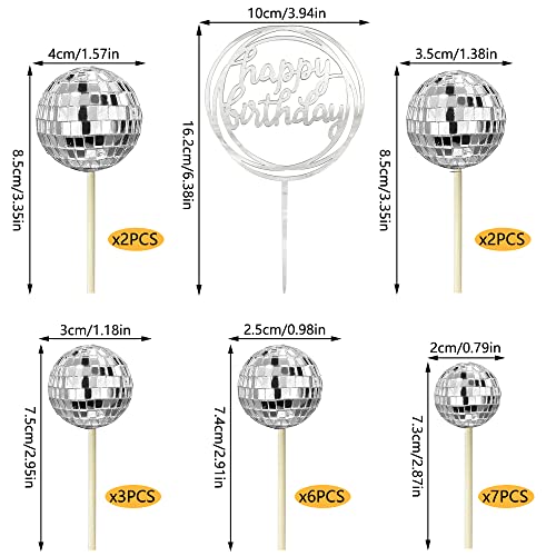 21 PCS Disco Ball Cupcake toppers Happy Birthday Cake Topper 1970s Disco Ball Cake Decorations Disco Theme Cake Picks for Disco Theme Party 70s Theme Party Favor