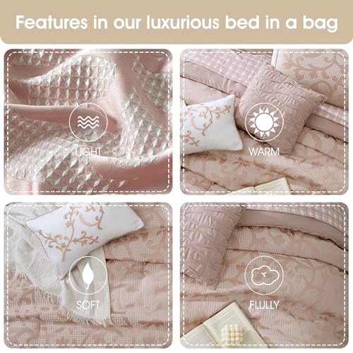 Stratford Park Blush Paisley Comforter Set Queen Size, 14 Piece, Jacquard Bedding Sets & Collections,1 Flat Sheet,1 Fitted Sheet, Pillow Shams Bedskirt