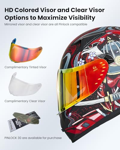 ILM Motorcycle Helmet Full Face with Pinlock Compatible Clear&Tinted Visors and Fins Street Bike Motocross Casco DOT Model Z501(White, Large)