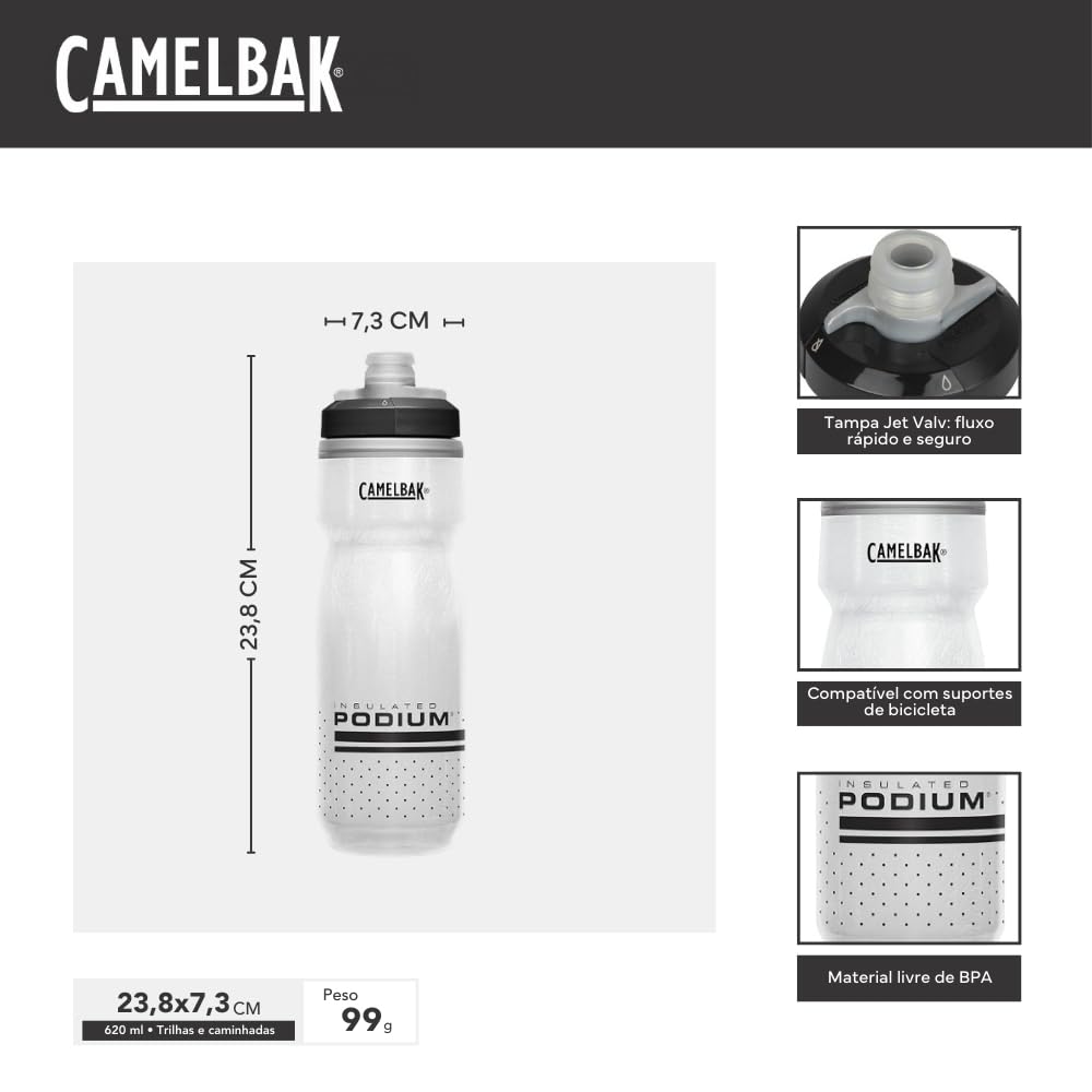 CamelBak Podium Chill Bike Insulated Squeeze Water Bottle Black, 21oz