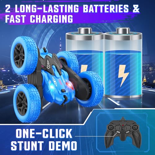 Terucle Remote Control Car, Rc Cars Stunt RC Car Toys New Upgraded Strip Lights and Headlights Car Toys Double-Sided 360° Rotating 4WD Rc Drift Truck for Boys Girls Birthday Gift (Blue)