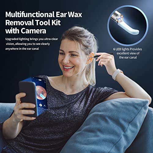 Ear Wax Removal Tool, Earwax Removal Kit with 8 Pcs Ear Set, Ear Cleaning Kit with 6 Ear Pick, Ear Cleaner Otoscope with Light, Ear Camera for iPhone, iPad, Android Phones (Black)