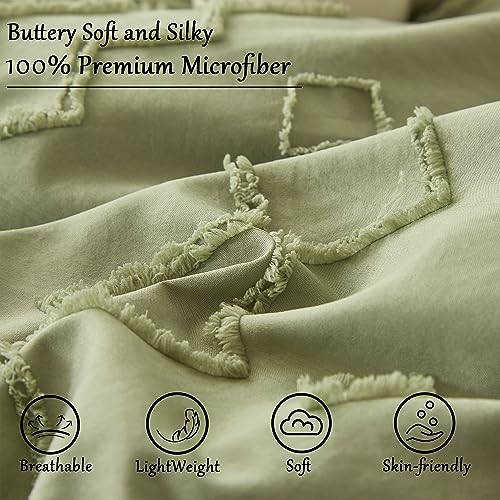 Senville White Duvet Cover Queen Size-Tufted Queen Duvet Cover Set,100% Microfiber Boho Duvet Cover,3PCS Soft and Breathable Textured Shabby Chic Bedding Set with Zipper Closure(White,Queen)