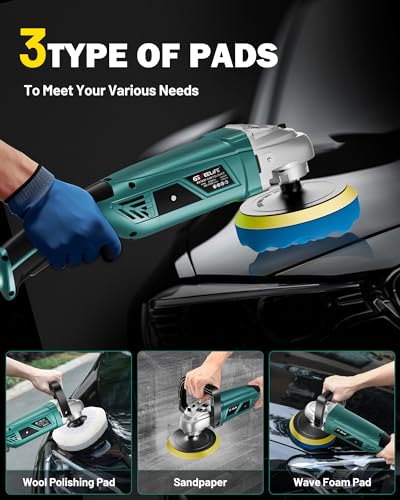 GEVEELIFE Buffer Polisher, 6 Inch/7 Inch 1600W Rotary Car Buffer Polisher Waxer, 7 Variable Speed 1000-3500 RPM, Detachable Handle for Car, Boat Sanding, Polishing, Waxing