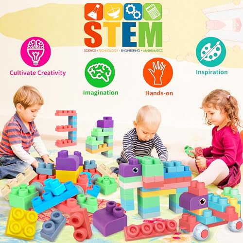 ROHSCE Soft Building Blocks for Toddler, Blocks for Kids 6 Months and up, Large Creative Stacking Blocks 20 PCS STEM Blocks, Toddler Stacking Toy Gifts Colorful Soft Block Sets