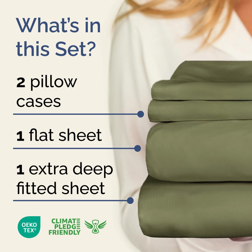 Extra Deep Pocket Queen Sheet Set - 4 Piece Breathable & Cooling Bed Sheets - Hotel Luxury Sheet Set - Soft, Wrinkle Free & Comfy - Easily Fits Extra Deep Mattresses - Deep Pocket Sage Green Sheets