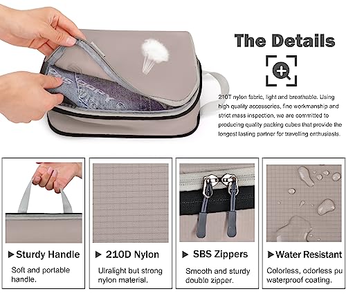 Dec-Mec 4Set Ultralight Nylon Compression Packing Cubes Expandable Packing Organizers for Carry on suitcase, Compression Cubes with Shoe Bag for Travel Accessories Luggage(Ash Brown)…
