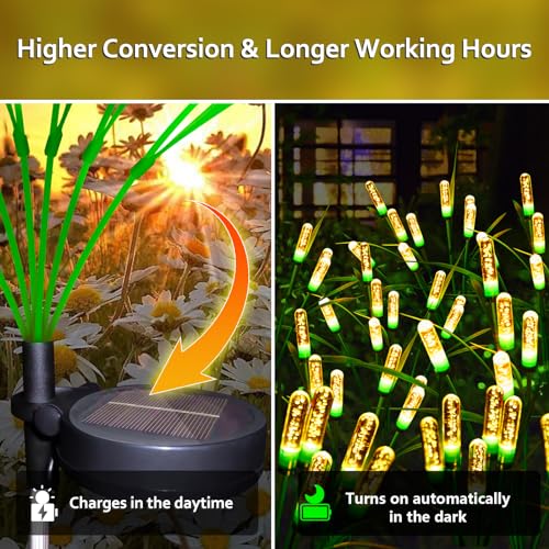 Cubetoou Swaying Solar Garden Lights Outdoor Waterproof, New Upgraded Solar Firefly Lights, Swaying Solar Garden Lights, Outdoor Solar Lights for Yard Lawn Patio Decor, Warm White(2-Pack)