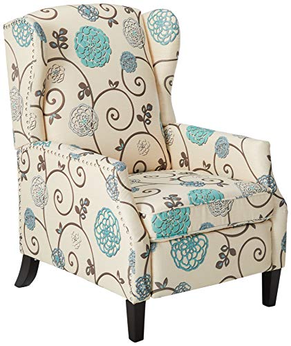 Christopher Knight Home GDFStudio Westeros Traditional Wingback Fabric Recliner Chair (White & Blue Floral)