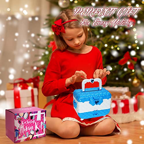 Kids Makeup Sets for Girls - 66 PCS Makeup for Kids with Dresser Vanity Case, Washable and Safe Girls Makeup Sets Ages 3-12, Christmas Birthday Gifts Toys for 4 5 6 7 8 9 Year Old Girl(Pink Purple)