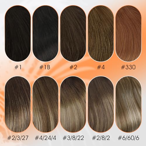 Full Shine Real Human Hair Extensions Clip ins 12 Inch Brown Balayage Clip in Hair Extensions Dark Brown Ombre Brown Mix Caramel Blonde Straight Hair Clip ins