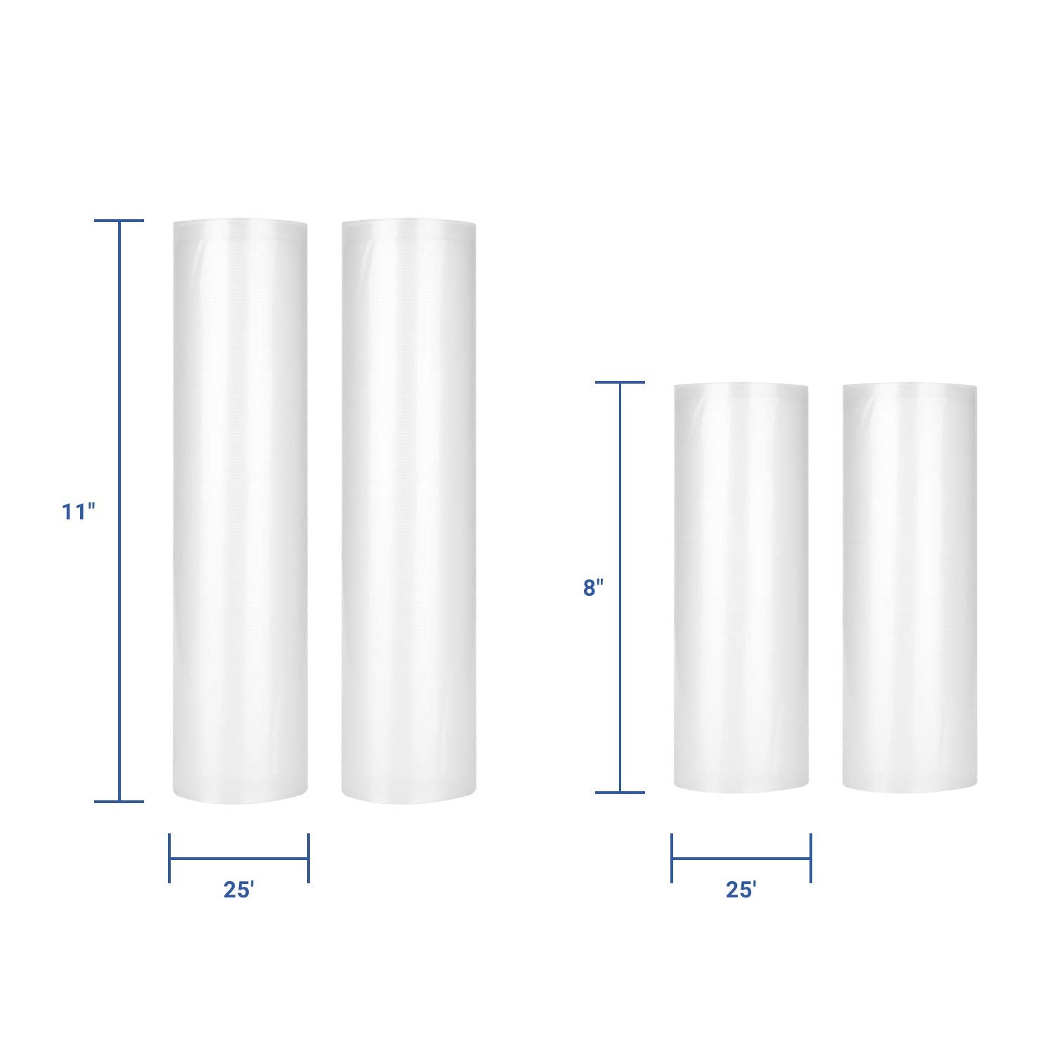 Inkbird 4 Rolls Vacuum Sealer Bags, 11" x 25' 2 Rolls & 8" x 25' 2 Rolls Vacuum Sealer Rolls for Food Saver, Sous Vide Bags Food Storage Freezer Sealer Bag for Cooking with BPA Free
